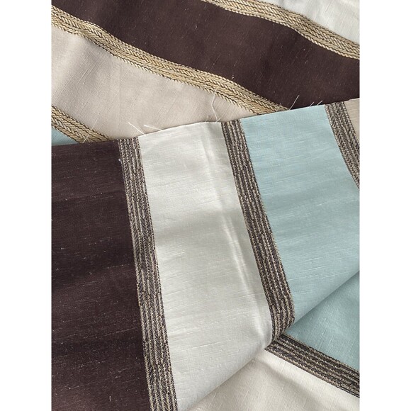 Upholstery Fabric 12 Yards Vertical Stripes Maroon Cream Blue Silky Texture NEW - Picture 7 of 16